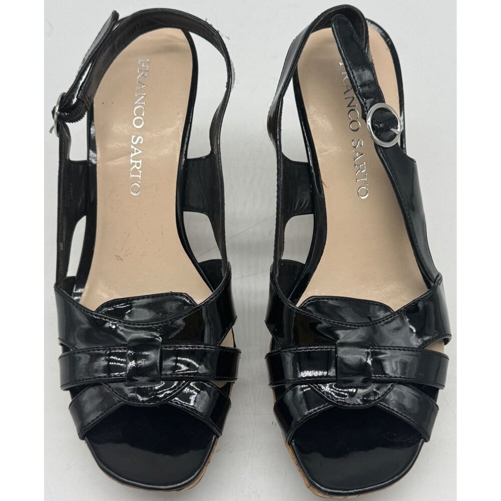 Franco Sarto Women's Patent Leather Buckle Wedge Platform Sandals Size 7.5 Black